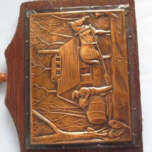 Vintage Fait Au A Nadeau Copper Plaque/Maple time-#17